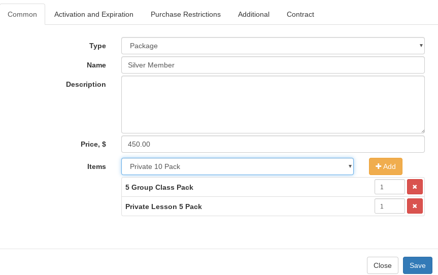 Add New Sales Package