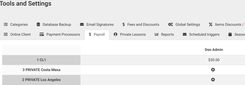 Payroll Settings for Each Instructor