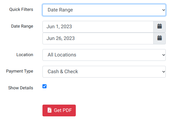 Cash and Check Report Settings