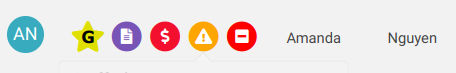 Icons for: Membership, unsigned waiver, balance due, staff alert, and new student.