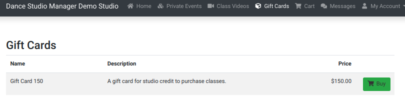 displaying gift cards in the online client (plain view)
