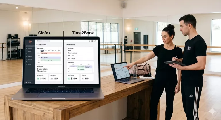 Dance studio software comparison chart for Glofox and Time2Book